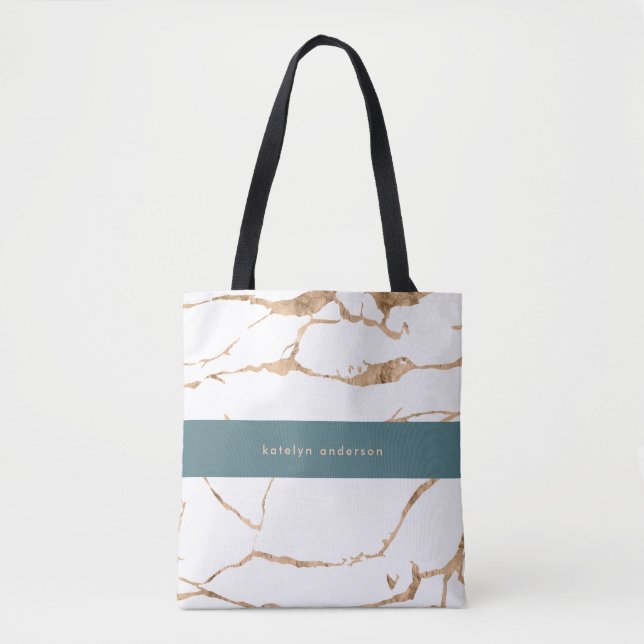 Bolsa Tote Designer Dourado do Teal Interior do Mármore Moder (Frente)