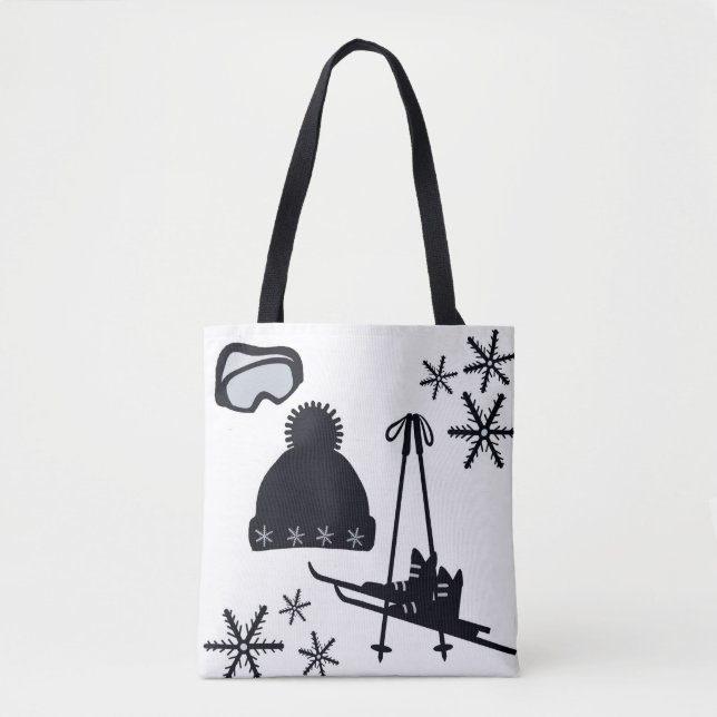 Bolsa Tote Designs de inverno preto e branco. (Frente)