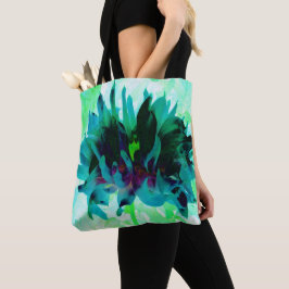 Bolsa Tote Deslumbrante Dália Cacto Azul Turquesa e Preta