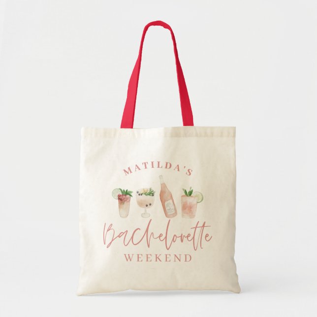 Bolsa Tote Despedida de solteira de bebidas modernas cor-de-r (Frente)