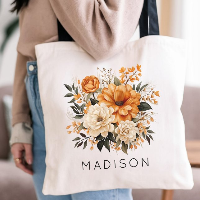 Bolsa Tote Despedida de Solteira | Nome da Dama de Honra Flor (birthday gift for teen girl, wedding gift for bride, bridal shower gift for her, engagement gift)