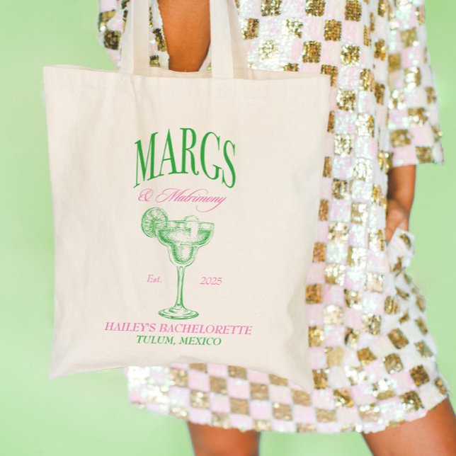 Bolsa Tote Despedida de Solteira Personalizada Margs Matrimon (Margs Matrimony Personalized Bachelorette Tote Bag)
