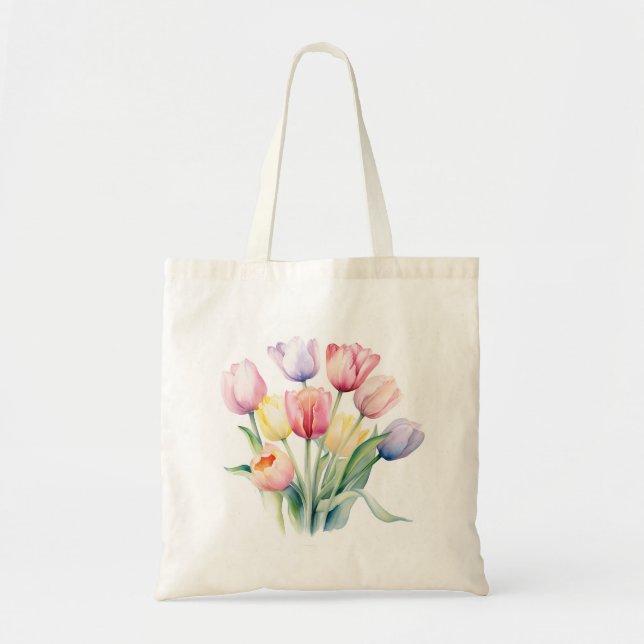 Bolsa Tote Despertar primavera - Tulipas de Aquarela (Frente)
