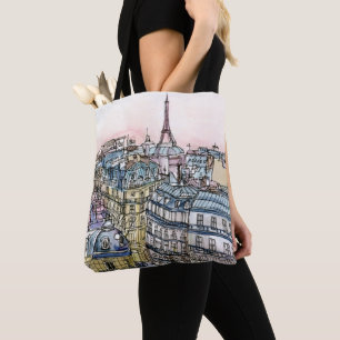 Bolsa Tote Destinos  Torre Eiffel Watercolor e Paris