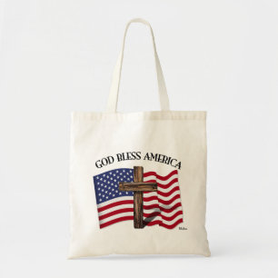 Bolsa Tote DEUS ABENÇOE A AMÉRICA com cruz robusta & bandeira