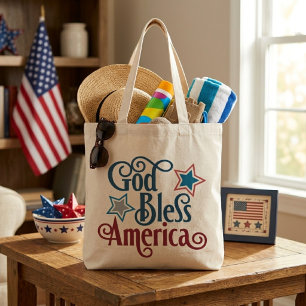 Bolsa Tote Deus abençoe América Vermelha Branca e Azul Patrió