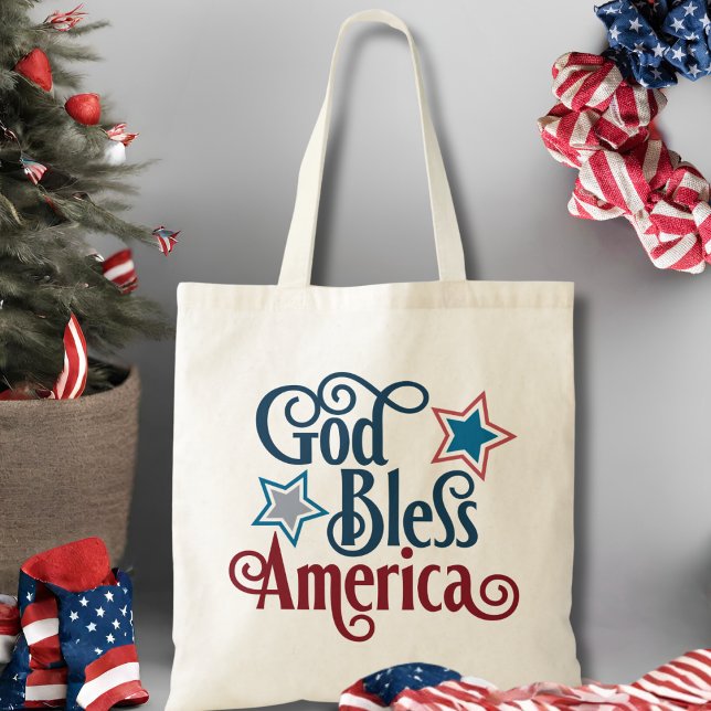 Bolsa Tote Deus abençoe América Vermelha Branca e Azul Patrió (God Bless America Red White and Blue Patriotic Tote Bag)