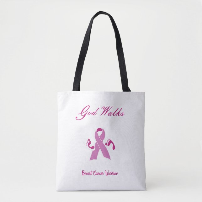 Bolsa Tote Deus anda ao meu lado a consciência do Cancer da m (Frente)