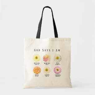 Bolsa Tote Deus Diz Que Eu Sou Afirmação Pastel Floral