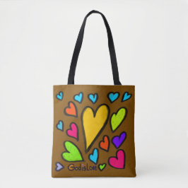 Bolsa Tote Deus é Amor com Corações Marrom