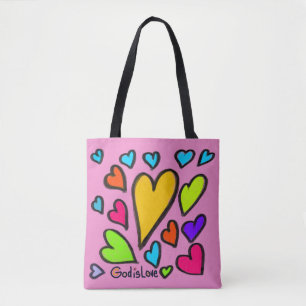 Bolsa Tote Deus é Amor com Corações Rosa