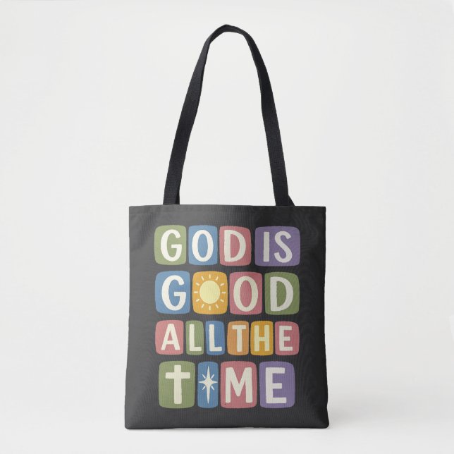 Bolsa Tote Deus é bom O tempo todo Fé retrô (Frente)