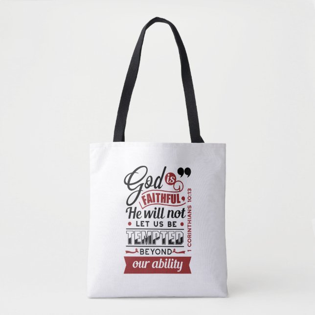 Bolsa Tote Deus É Fiel – 1 Coríntios 10:13 Versículo Bíblico (Frente)