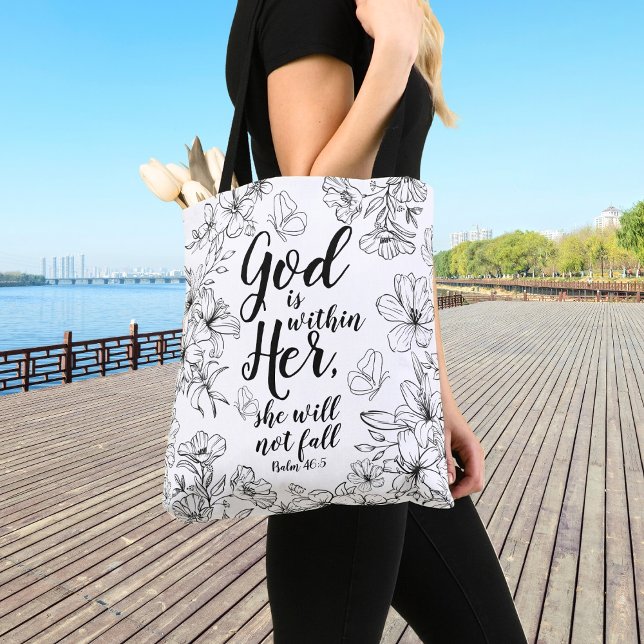Bolsa Tote Deus está dentro dela. Ela não cairá no saco (God is within her she will not fall, Psalm 46:5 Tote Bag)