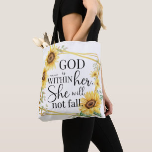 Bolsa Tote Deus está dentro dela - Salmo 46:5 Cristão Sunflow