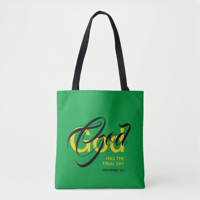 Bolsa Tote DEUS FINAL DIZ Escritura | Monograma | Verde (Frente)