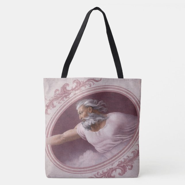 Bolsa Tote Deus Pai Moldura Clássica Renascença Rosa (Frente)
