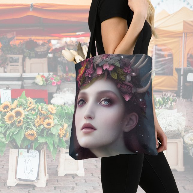 Bolsa Tote Deusa de Winter Fantasy Retrato Floral (Criador carregado)