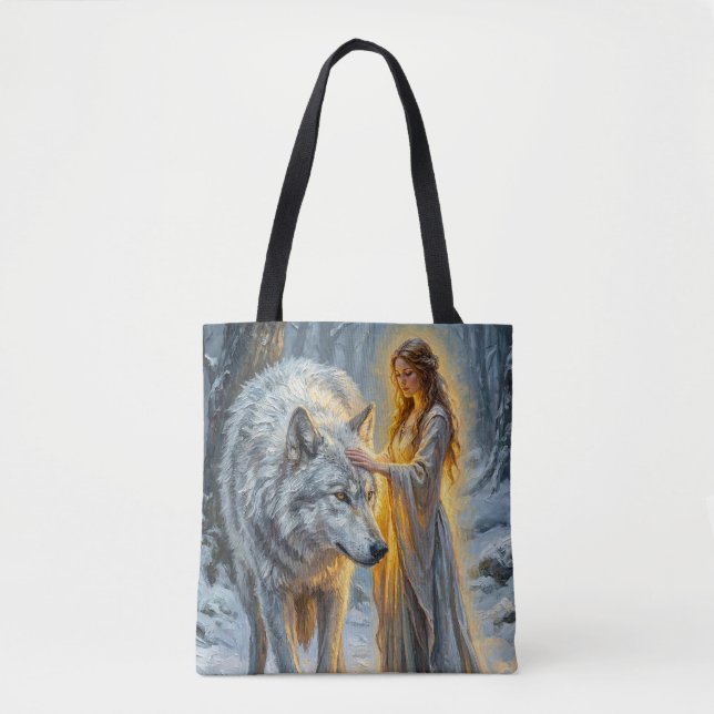 Bolsa Tote Deusa do Inverno & Lobo Branco (Frente)
