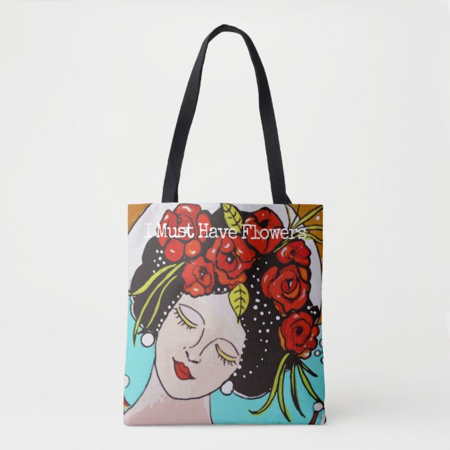 Bolsa Tote Deusa Flor, Eu Devo Ter Flores (Frente)