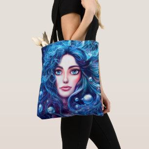 Bolsa Tote Deusa Mermaid Sea Ninfh Siren Blue Underwater