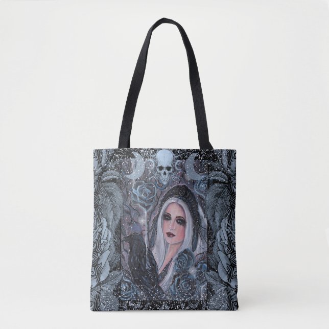 Bolsa Tote Deusa Morrigan com corvo de Renee (Frente)