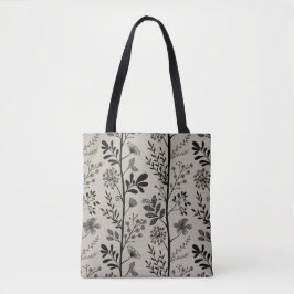 Bolsa Tote Devaneio Elegante do Jardim Silhueta Floral Preta