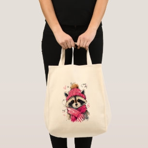 Bolsa Tote Dia Aconchegante Guaxinim Fofo com Chapéu e Cachec