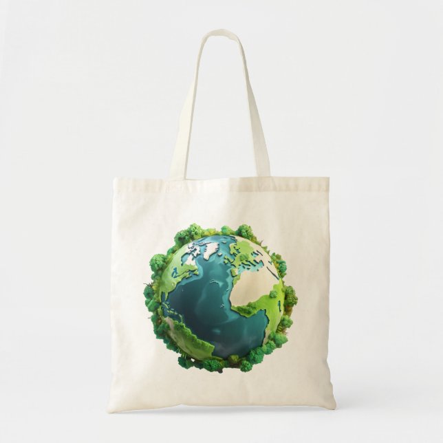 Bolsa Tote Dia da Terra - Terra Verde e Azul com árvores (Frente)