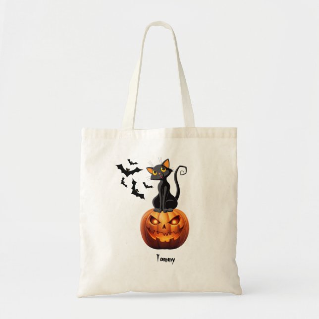 Bolsa Tote Dia das Bruxas de Gato Negro Spooky (Frente)