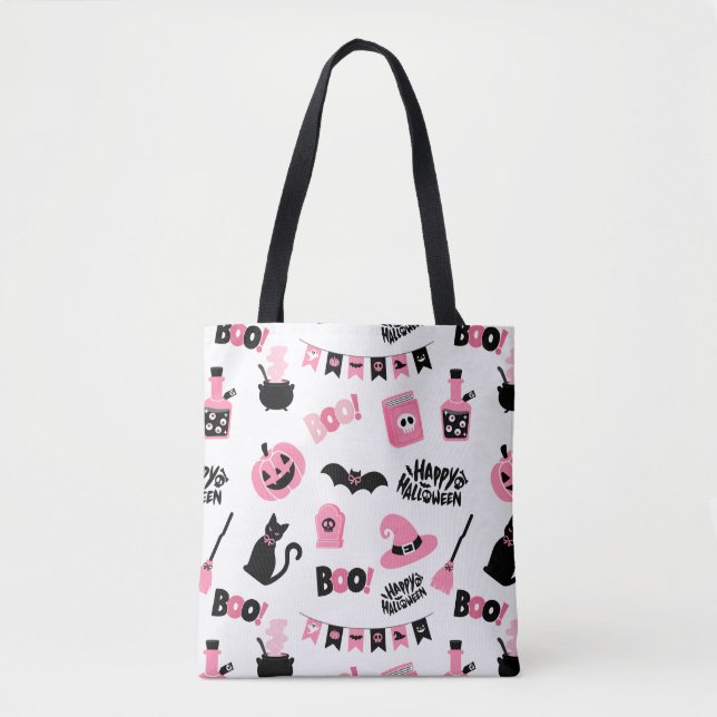 Bolsa Tote Dia das Bruxas Rosa e Negro (Frente)