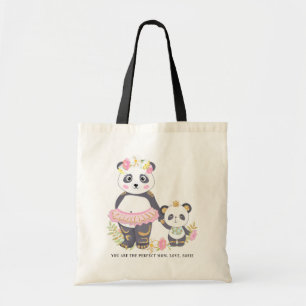Bolsa Tote Dia das mães floral bonito das pandas da mãe & d