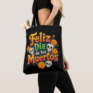 Bolsa Tote Dia das Morte Doces Caveiras Coloridas Calendulas