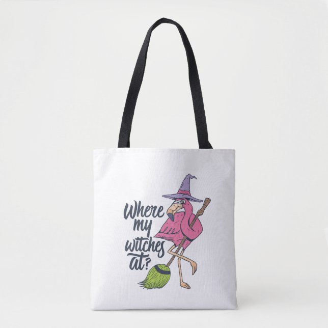 Bolsa Tote Dia de as Bruxas engraçado Flamingo Rosa Onde Minh (Frente)