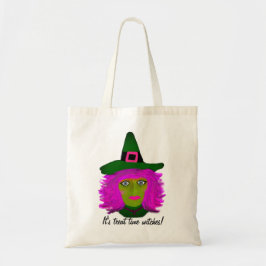 Bolsa Tote Dia de as Bruxas engraçado Pink Hair Witch Budget