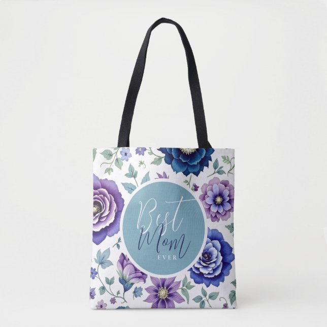 Bolsa Tote Dia de as mães Melhor Mãe Alguma Vez Floral (Frente)