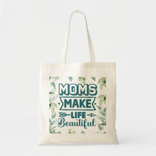 Bolsa Tote Dia de as mães Word Art Com Folhagem (Frente)