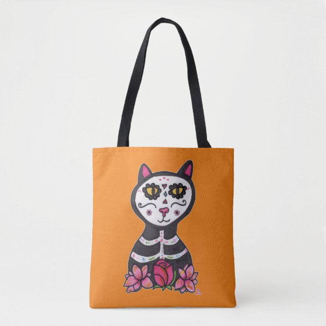 Bolsa Tote Dia de Las Muertos Cat Halloween Design grande Bol (Frente)