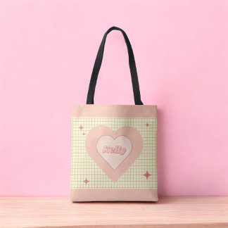Bolsa Tote Dia de os namorados de Padrão Verificado com Coraç