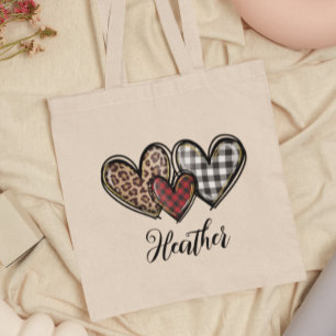 Bolsa Tote Dia de os namorados de Xadrez Leopardo Personaliza