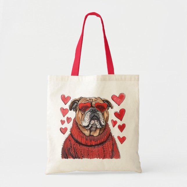 Bolsa Tote Dia de os namorados English Bulldog (Frente)