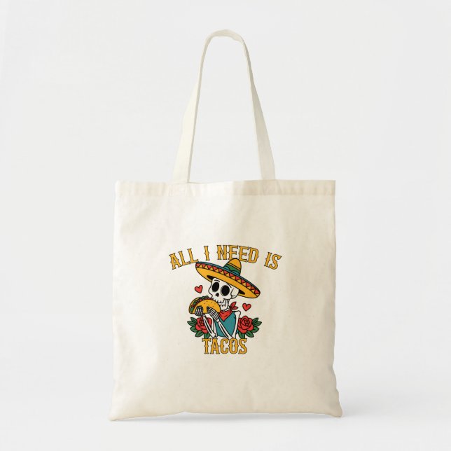 Bolsa Tote Dia de os namorados engraçado Skeleton Taco Lover (Frente)