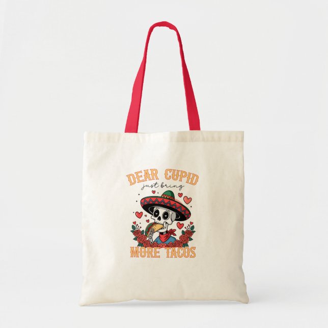 Bolsa Tote Dia de os namorados engraçado Taco Lover Skeleton (Frente)