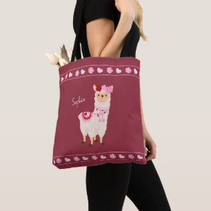 Bolsa Tote Dia de os namorados Rosa bonito Llama Little Girl