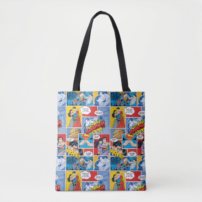 Bolsa Tote Dia de os namorados Superman | Colagem em quadrinh (Frente)