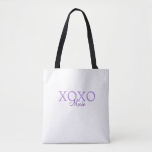 Bolsa Tote Dia de os namorados Xoxo adicione nome pastel roxo