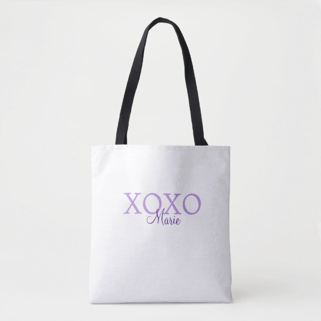 Bolsa Tote Dia de os namorados Xoxo adicione nome pastel roxo (Frente)