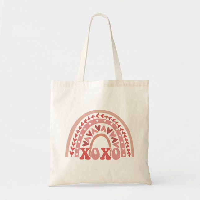 Bolsa Tote Dia de os namorados XOXO arco-íris (Frente)