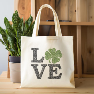 Bolsa Tote Dia de São Patrício AMOR com shamrock