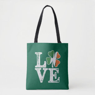 Bolsa Tote Dia de São Patrício Amor Sortudo Trevo Verde Irlan